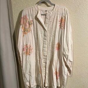 Free People Floral Embroidered Long Sleeve Tunic